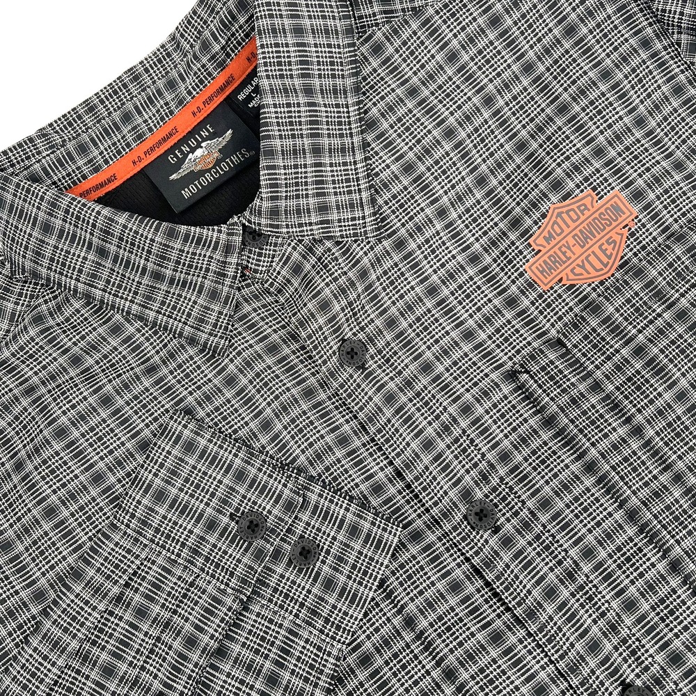 HARLEY DAVIDSON Performance Men's Sz L Black Plaid Long-Sleeve Button-Down Shirt
